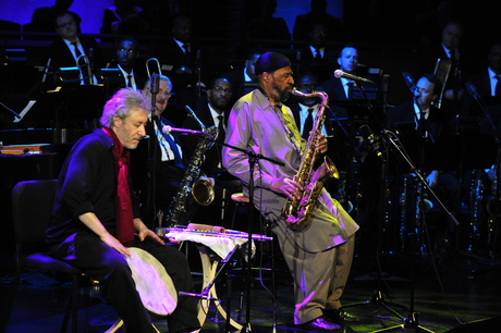 Adam Rudolph and 2010 NEA Jazz Master Yusef Lateef perform during the Awards Ceremony & Concert. Frank Stewart.jpg